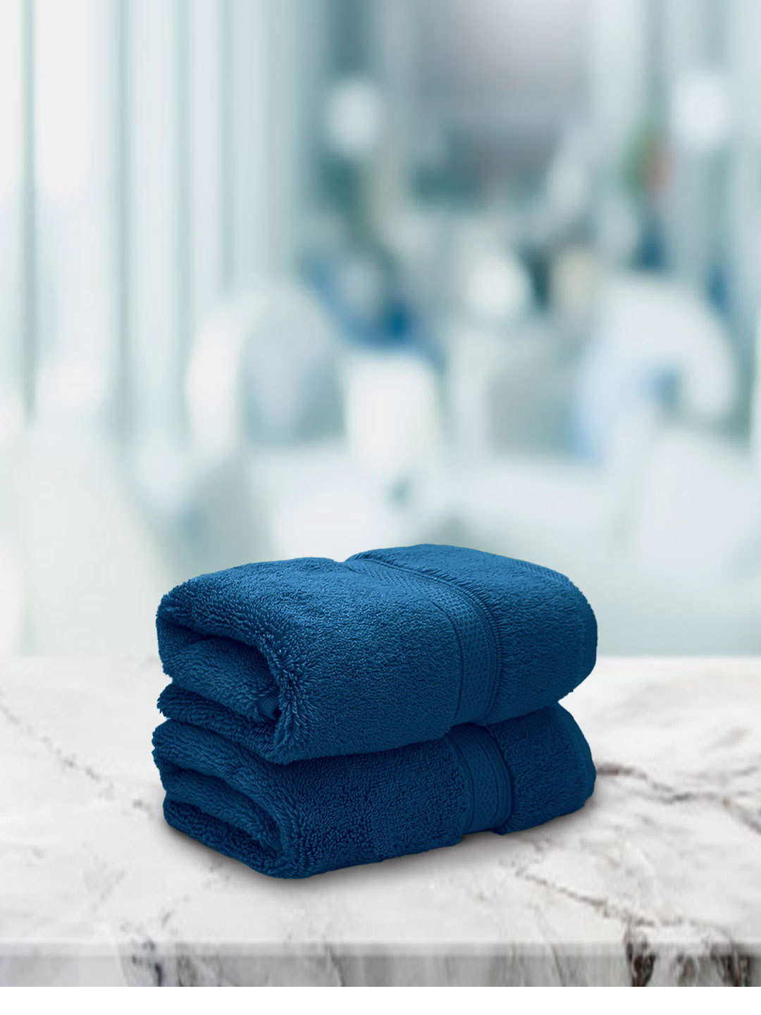 Aura Set Of 2 Teal Blue Solid 650 GSM Super Absorbent Pure Cotton Hand Towels