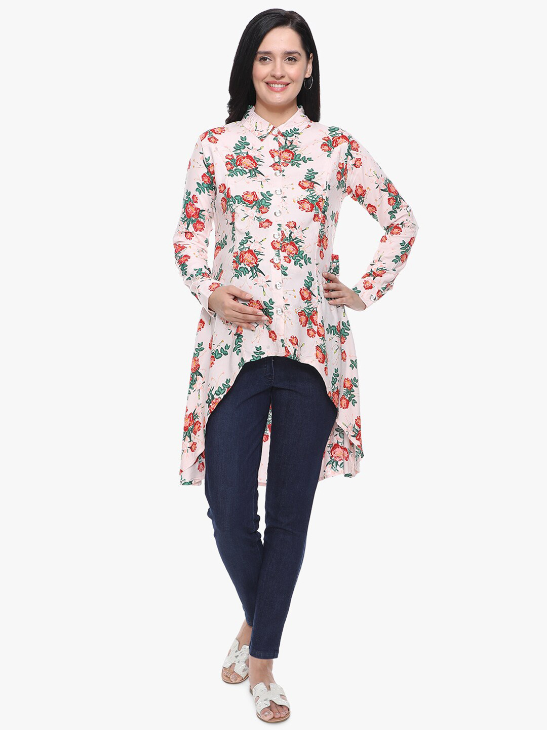MeeMee Pink Floral Print High-Low Longline Top