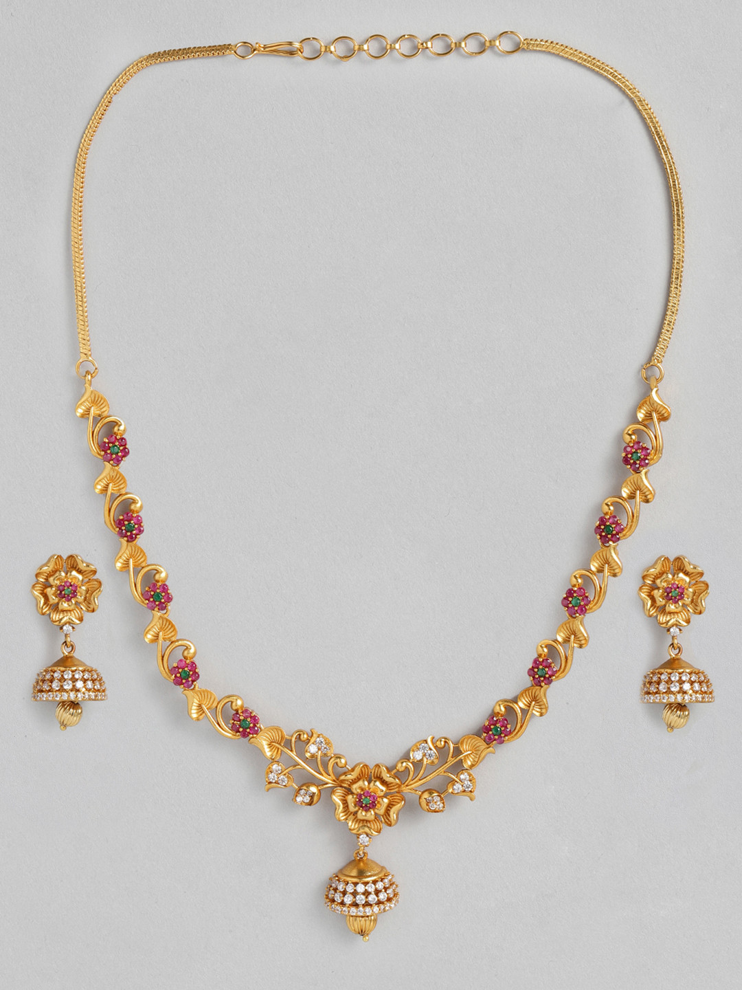 Peora Gold-Toned & Pink South Indian Traditional Style Jewellery Set
