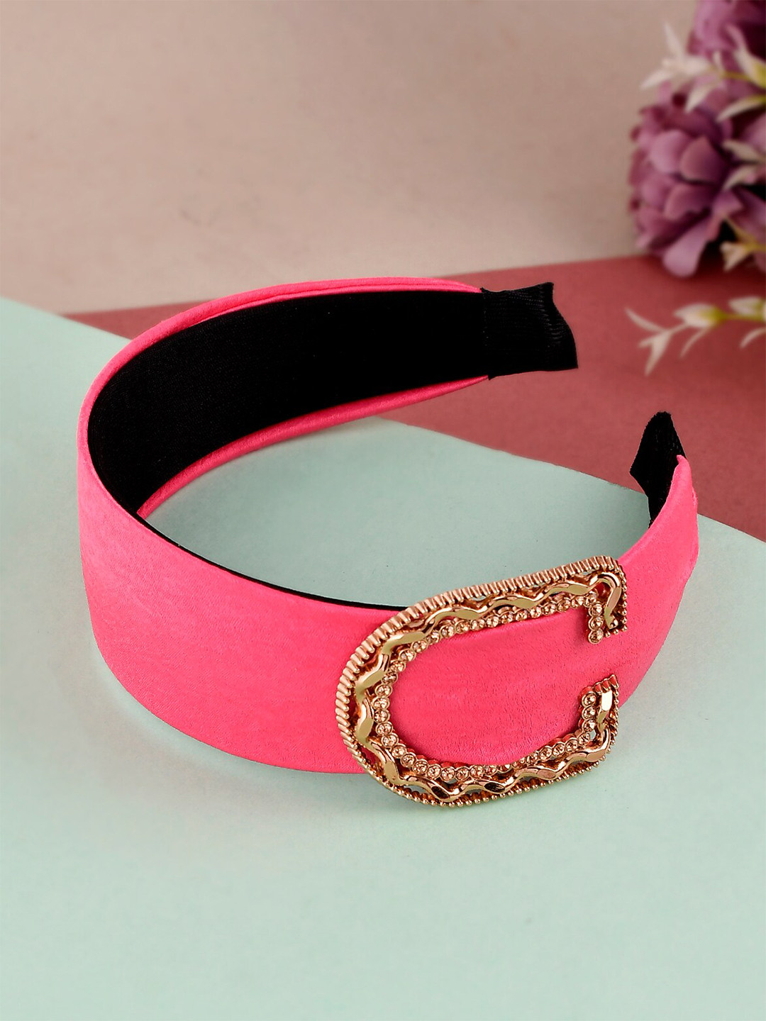 Silvermerc Designs Women Pink & Gold-Toned Embellished Knotted Alice Hairband
