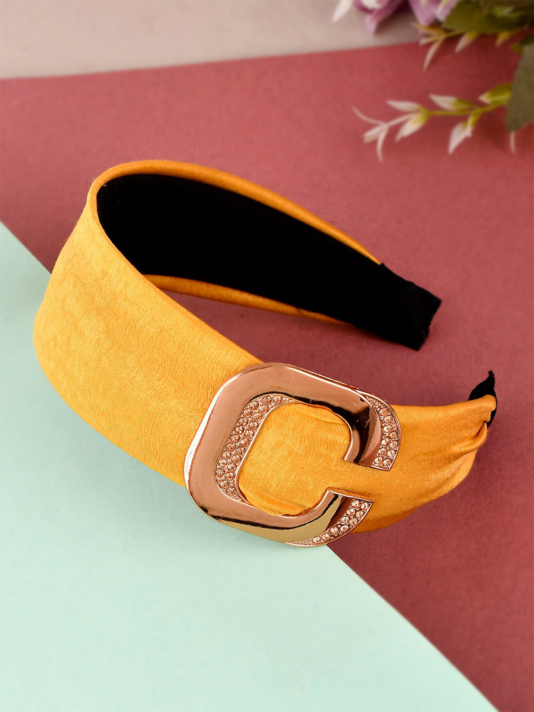 Silvermerc Designs Women Yellow & Gold-Toned Embellished Knotted Alice Hairband
