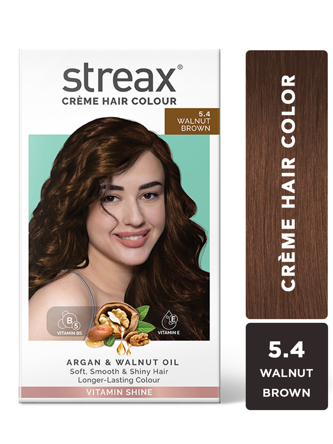 Streax 100% Grey Coverage & No Ammonia Cream Hair Colour 140ml - Walnut Brown 5.4