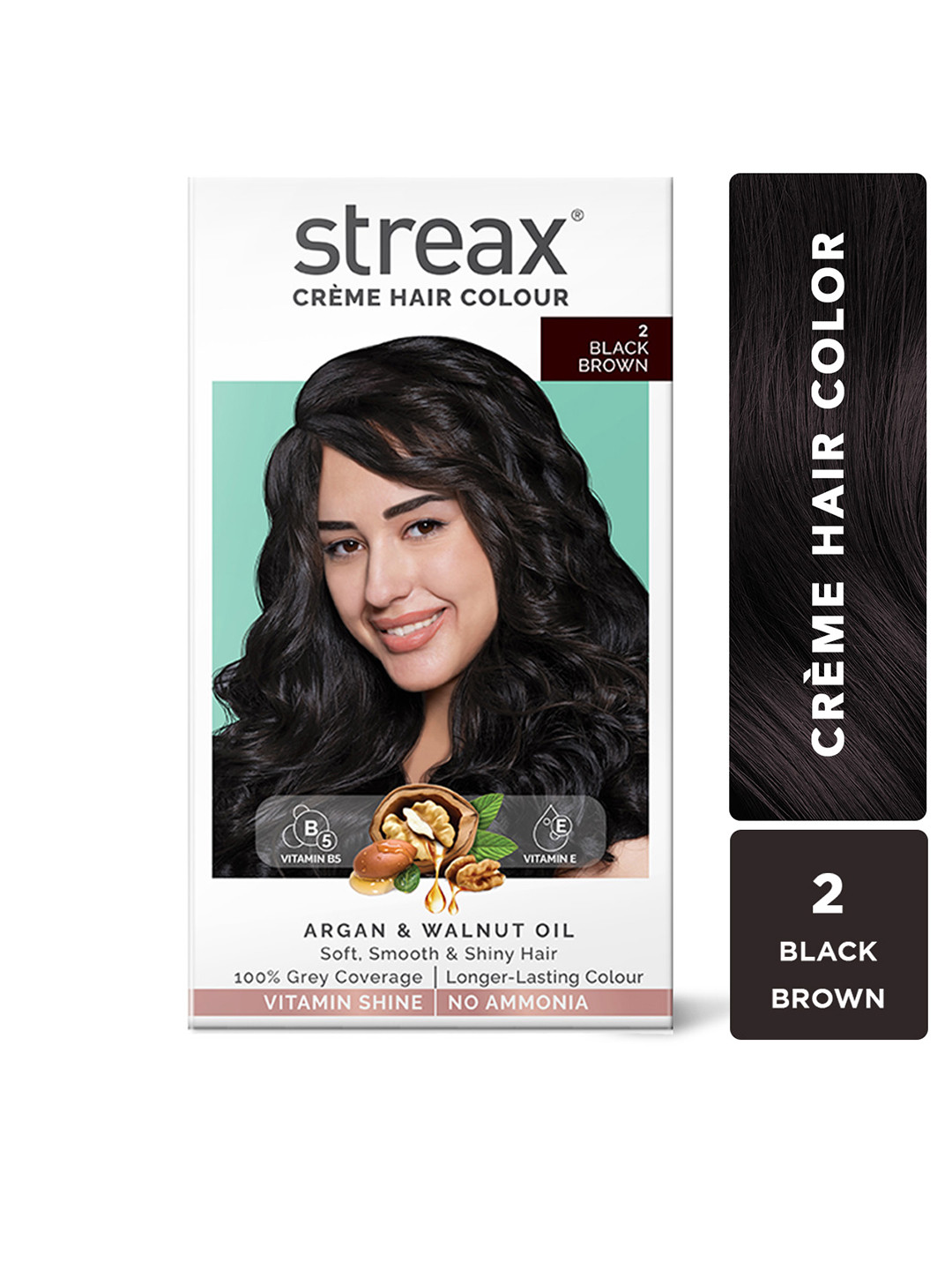Streax 100% Grey Coverage & No Ammonia Cream Hair Colour 140ml - Black Brown 2