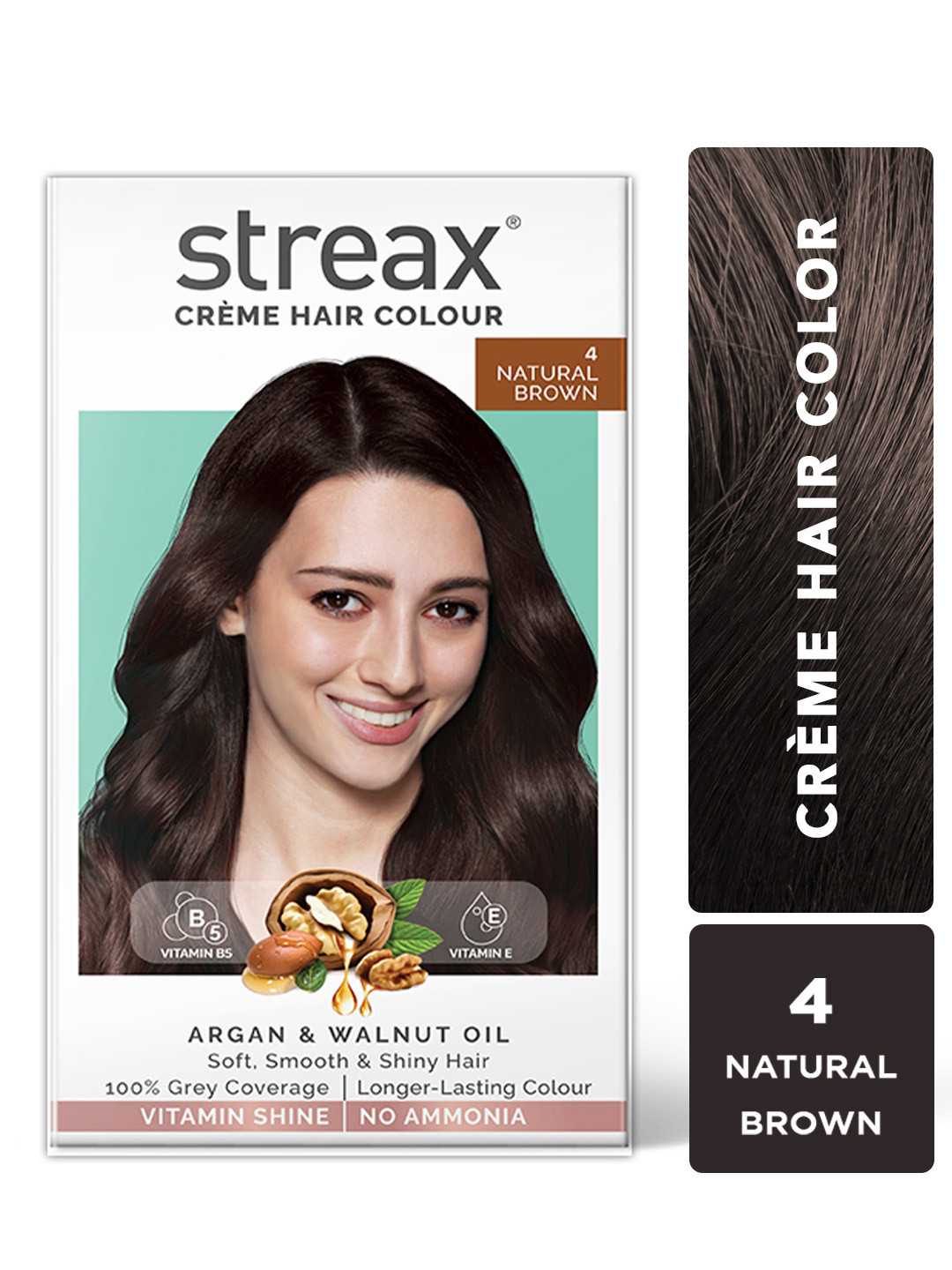 Streax 100% Grey Coverage & No Ammonia Cream Hair Colour 140 ml - Natural Brown 4