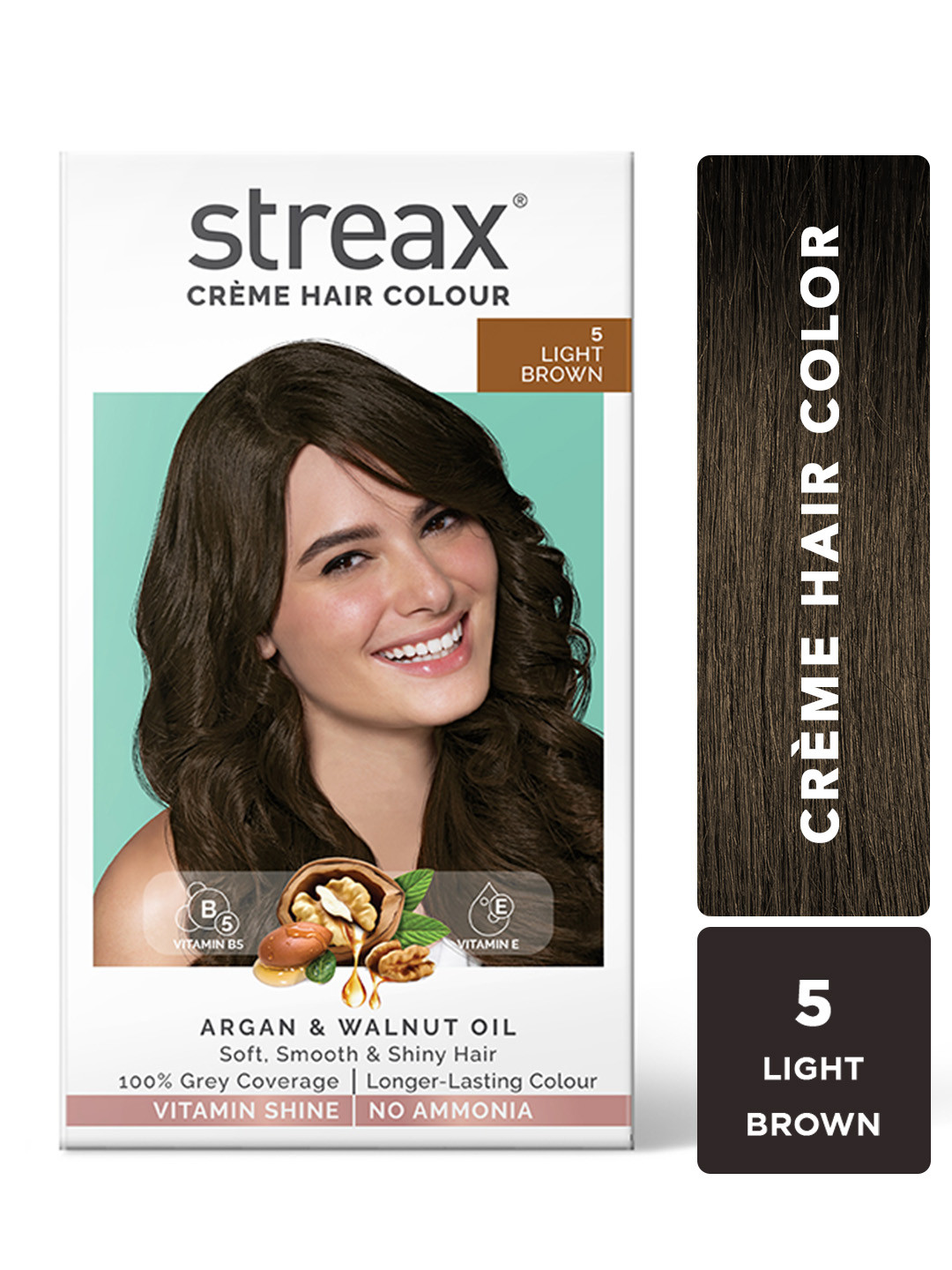Streax 100% Grey Coverage & No Ammonia Cream Hair Colour 140ml - Light Brown 5