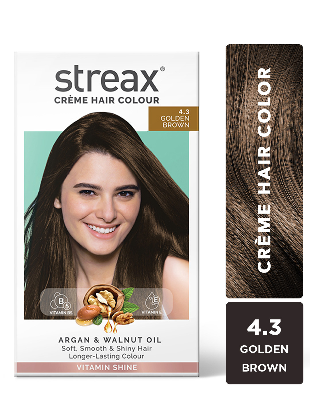 Streax 100% Grey Coverage & No Ammonia Cream Hair Colour 140ml - Golden Brown 4.3