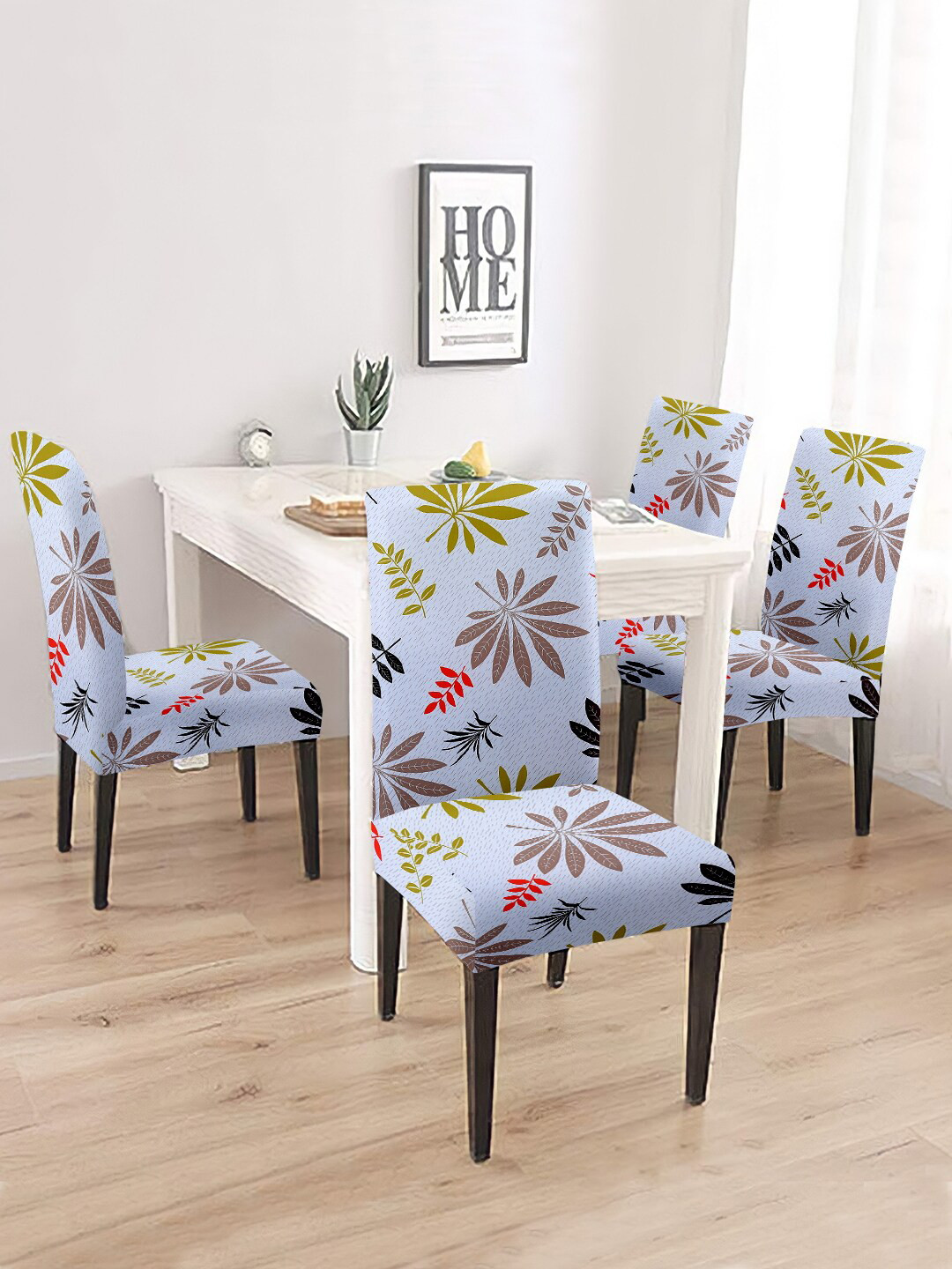 Aura Set Of 4 White & Blue Floral Chair Covers