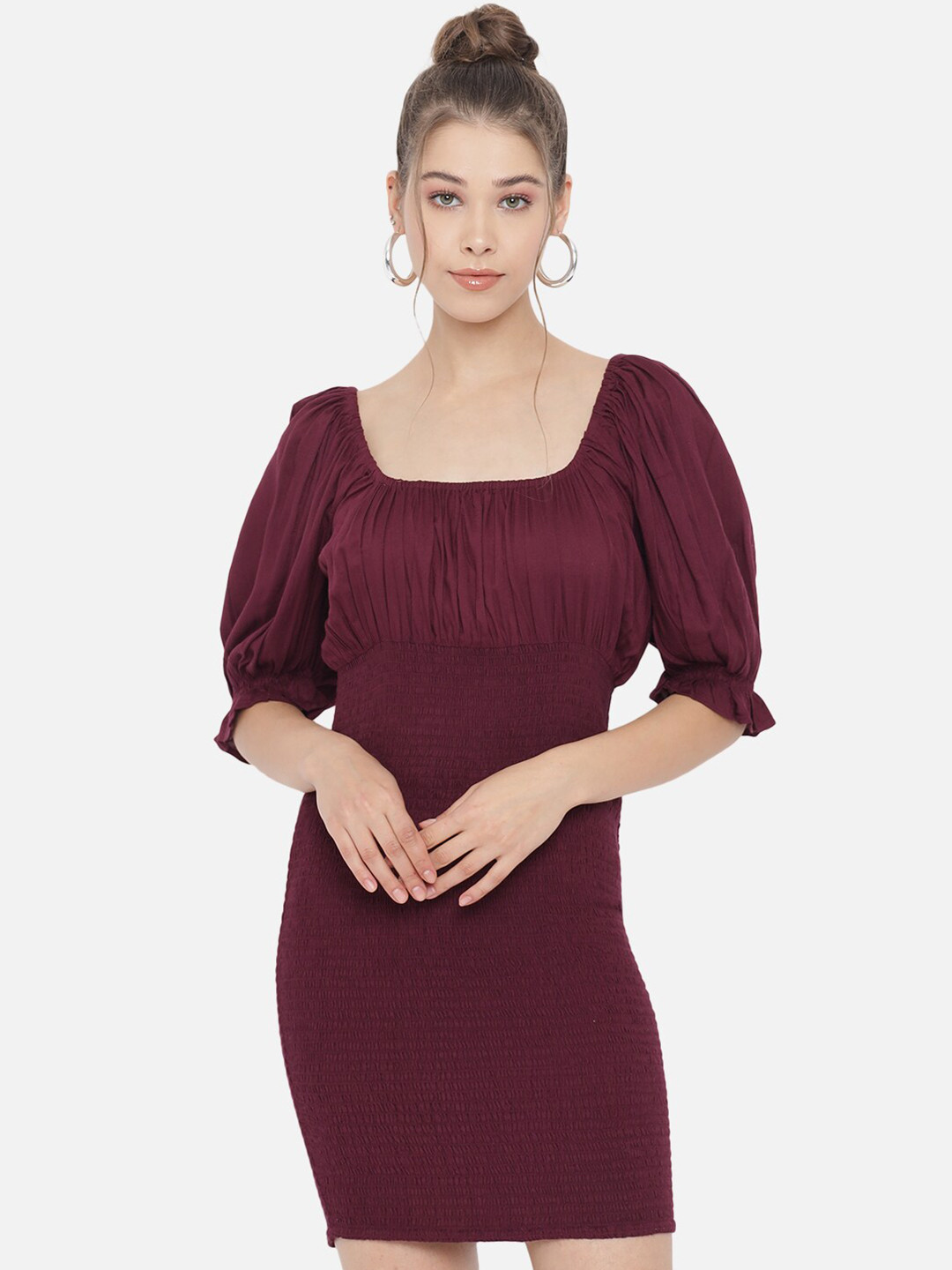 Trend Arrest Burgundy Solid Bodycon Dress