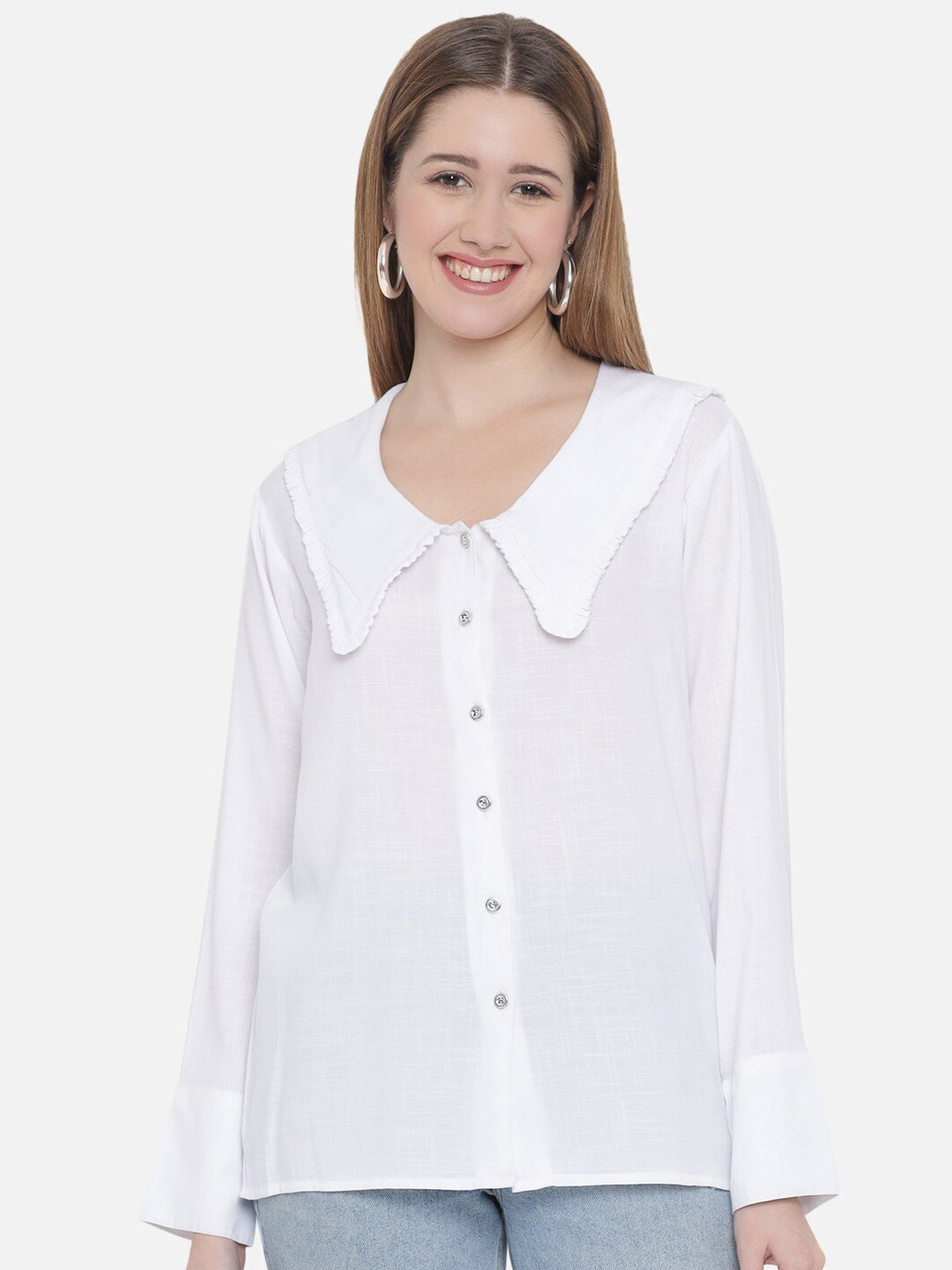 Indietoga Women White Classic Cotton Linen Casual Shirt