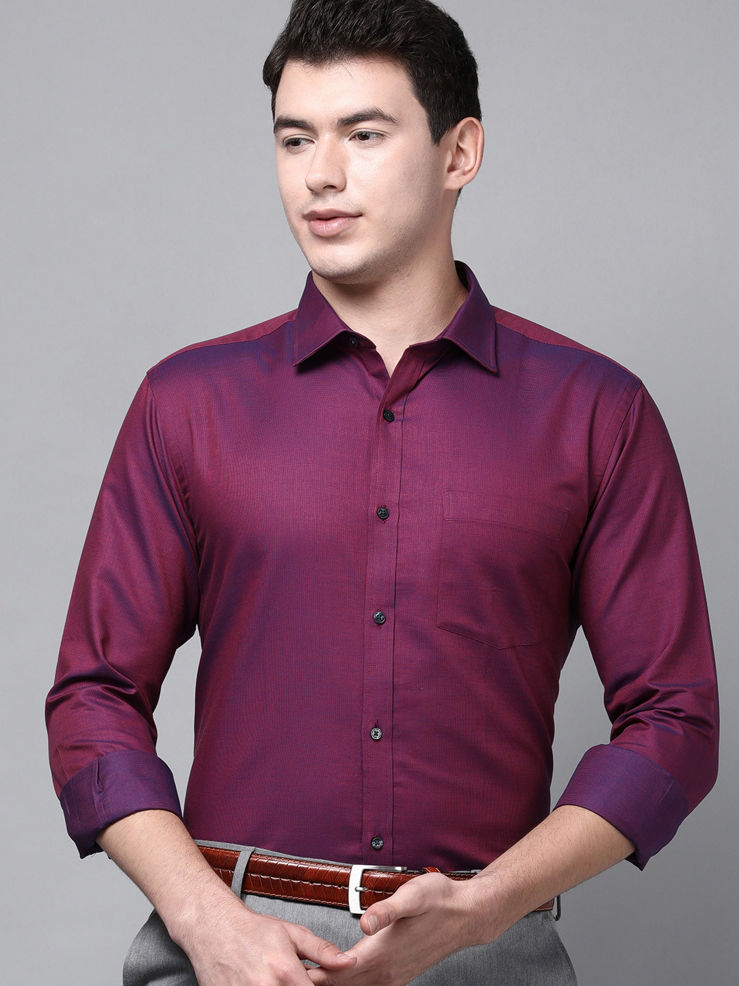 Park Avenue Men Violet Slim Fit Solid Pure Cotton Formal Shirt