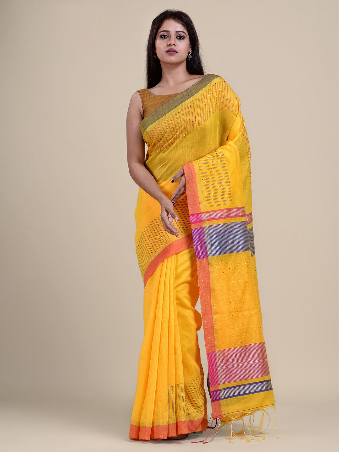 Charukriti Yellow & Red Saree