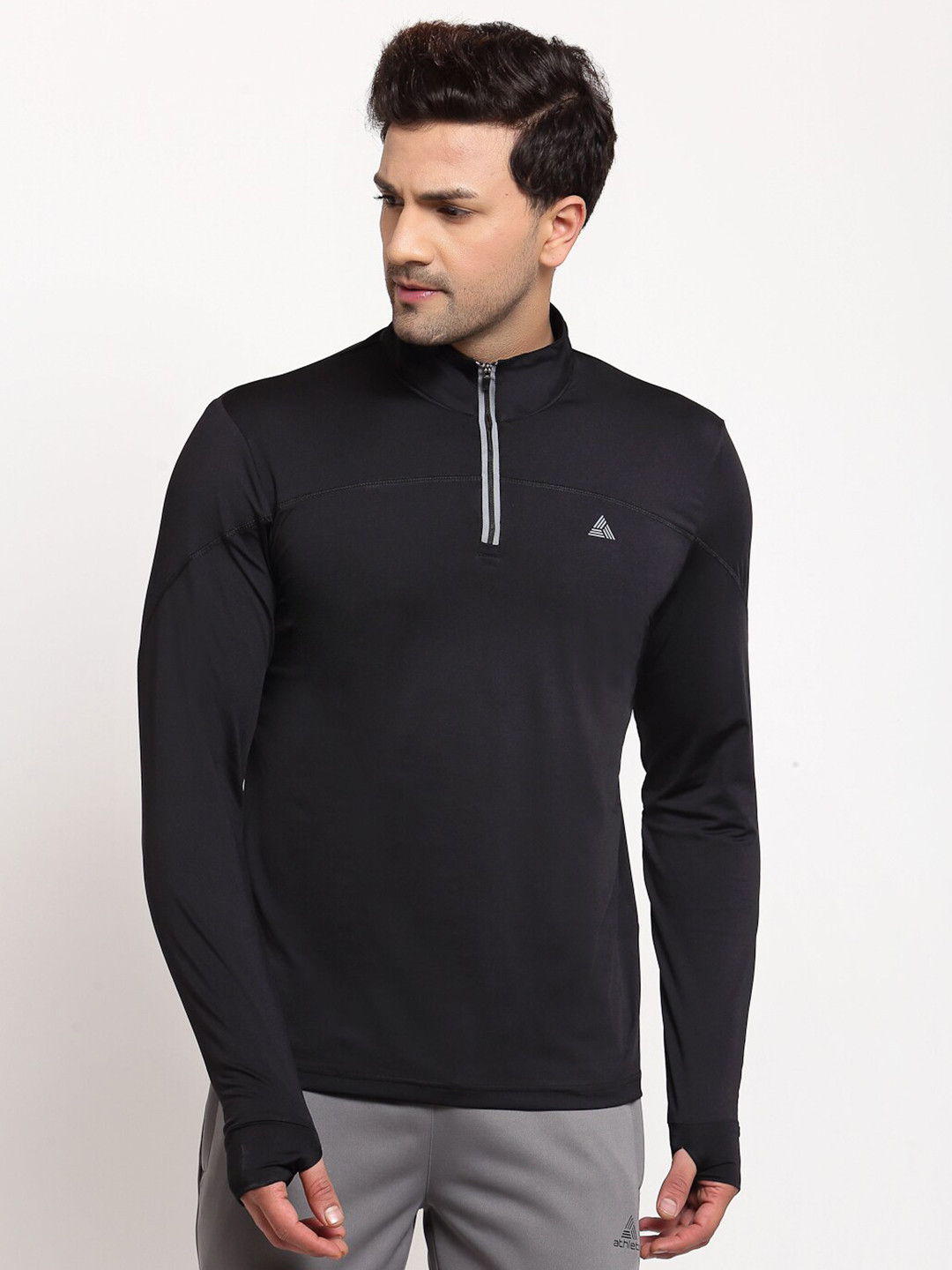 ATHLISIS Men Black High Neck T-shirt
