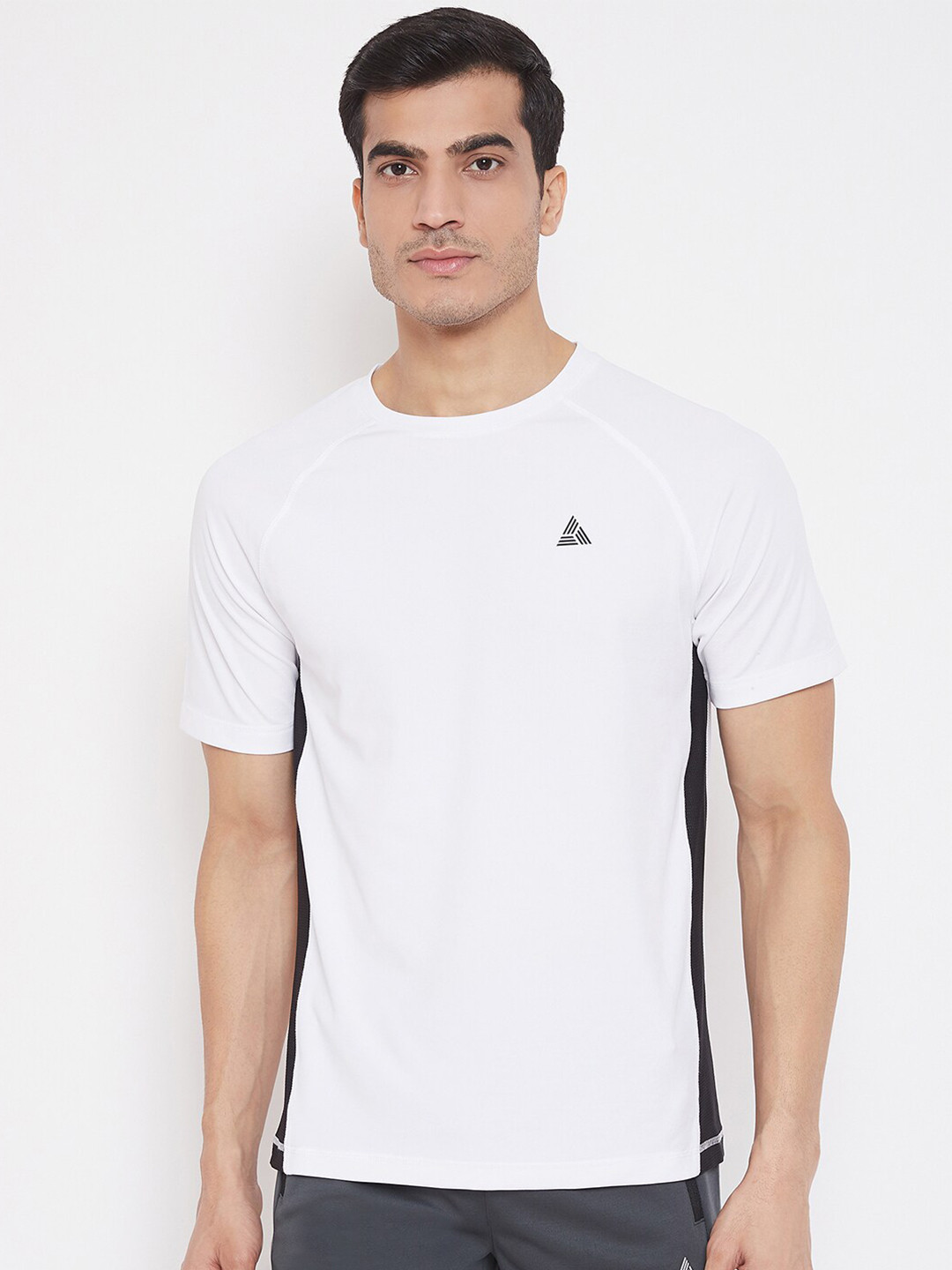 ATHLISIS Men White & Black Active Quick Dry Crew Neck T-shirt