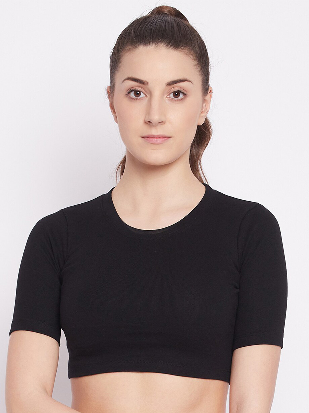 ATHLISIS Black Ribbed Fitted Crop Top