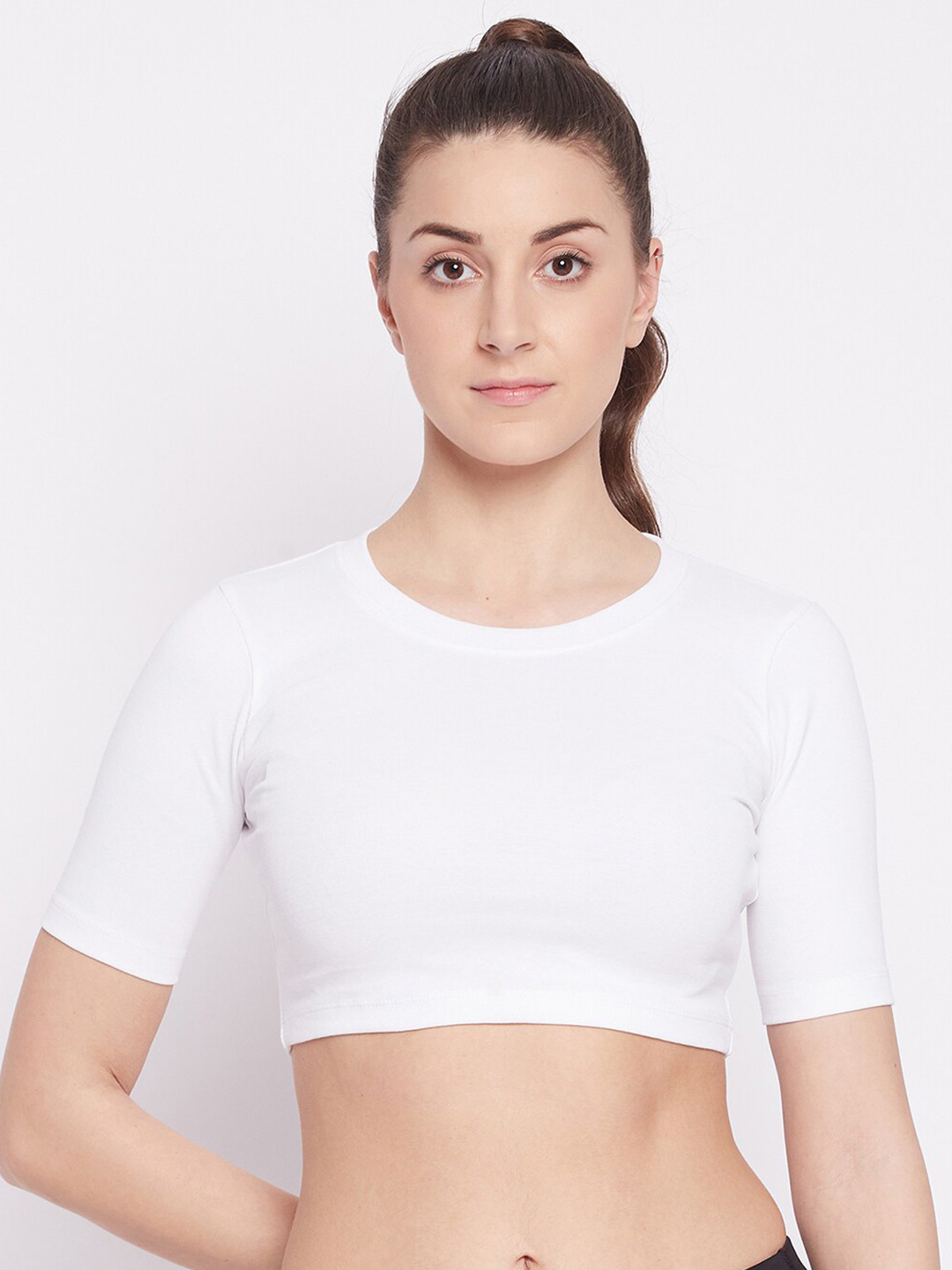 ATHLISIS White Ribbed Fitted Crop Top