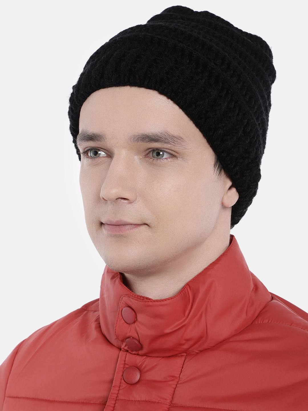 Magic Needles Men Black Woollen Crochet Beanie