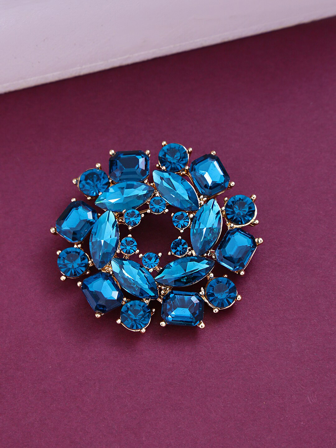 Yellow Chimes Women Blue & Gold-Toned Studded Brooch