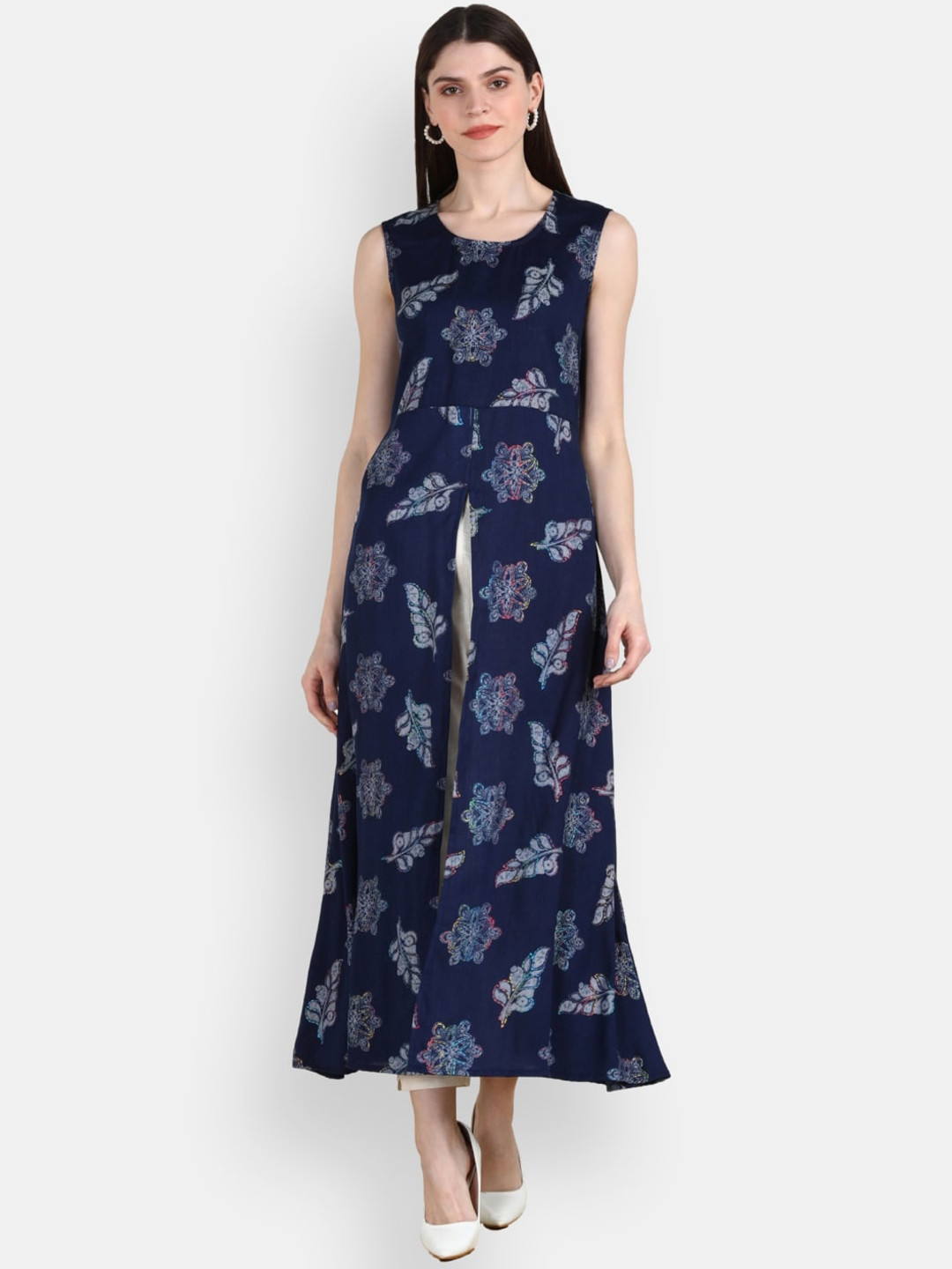 VEDANA Women Blue Printed Floral Kurta