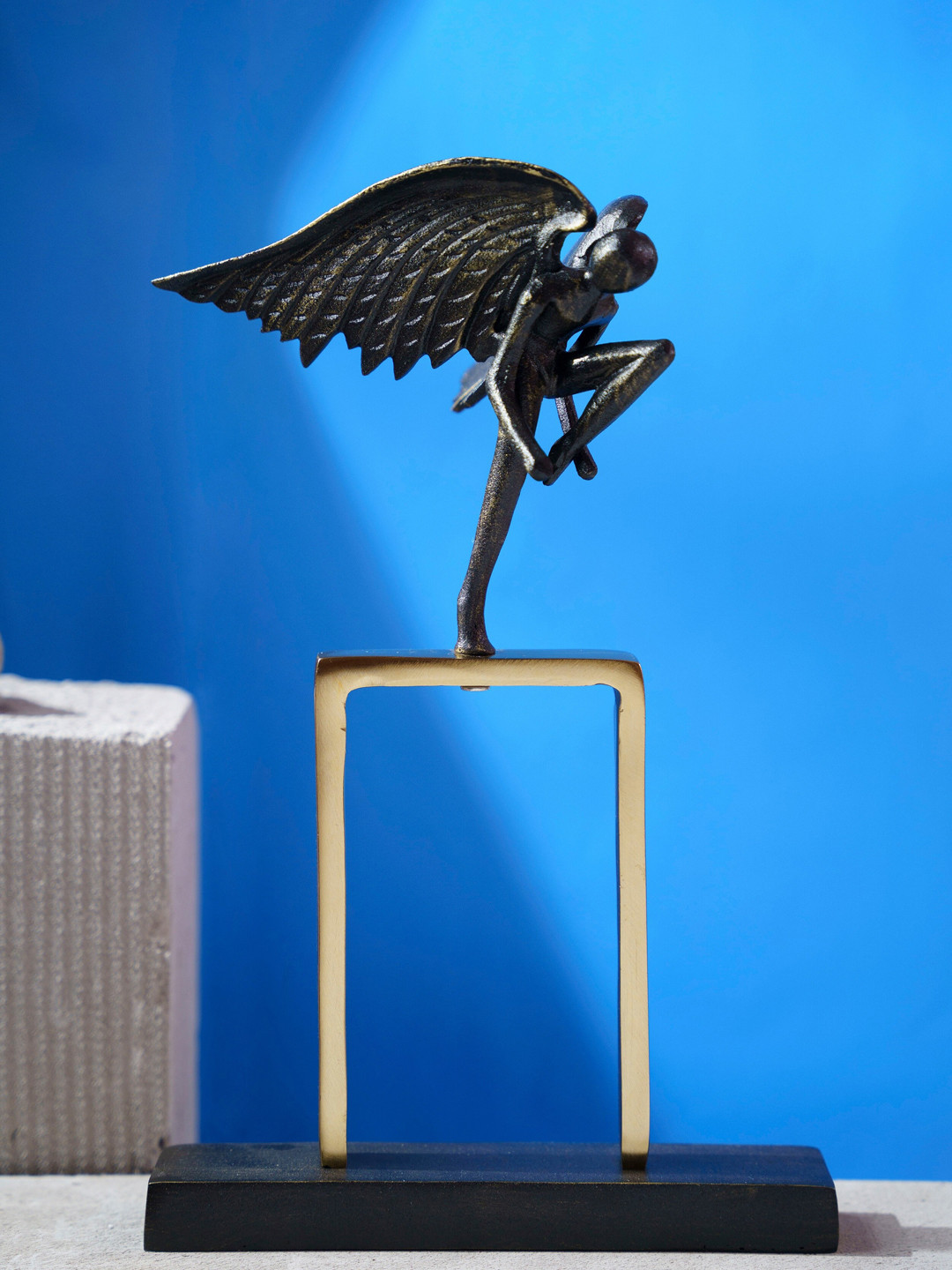 Folkstorys Male Angel Gold Metal Metallic Living Room Medium Showpiece -