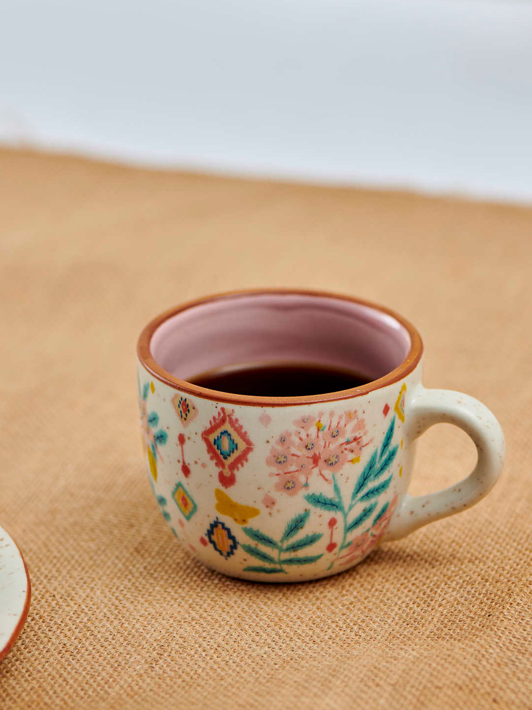 Chumbak Off White Floral Ceramic Microwave Safe Cup-200ml