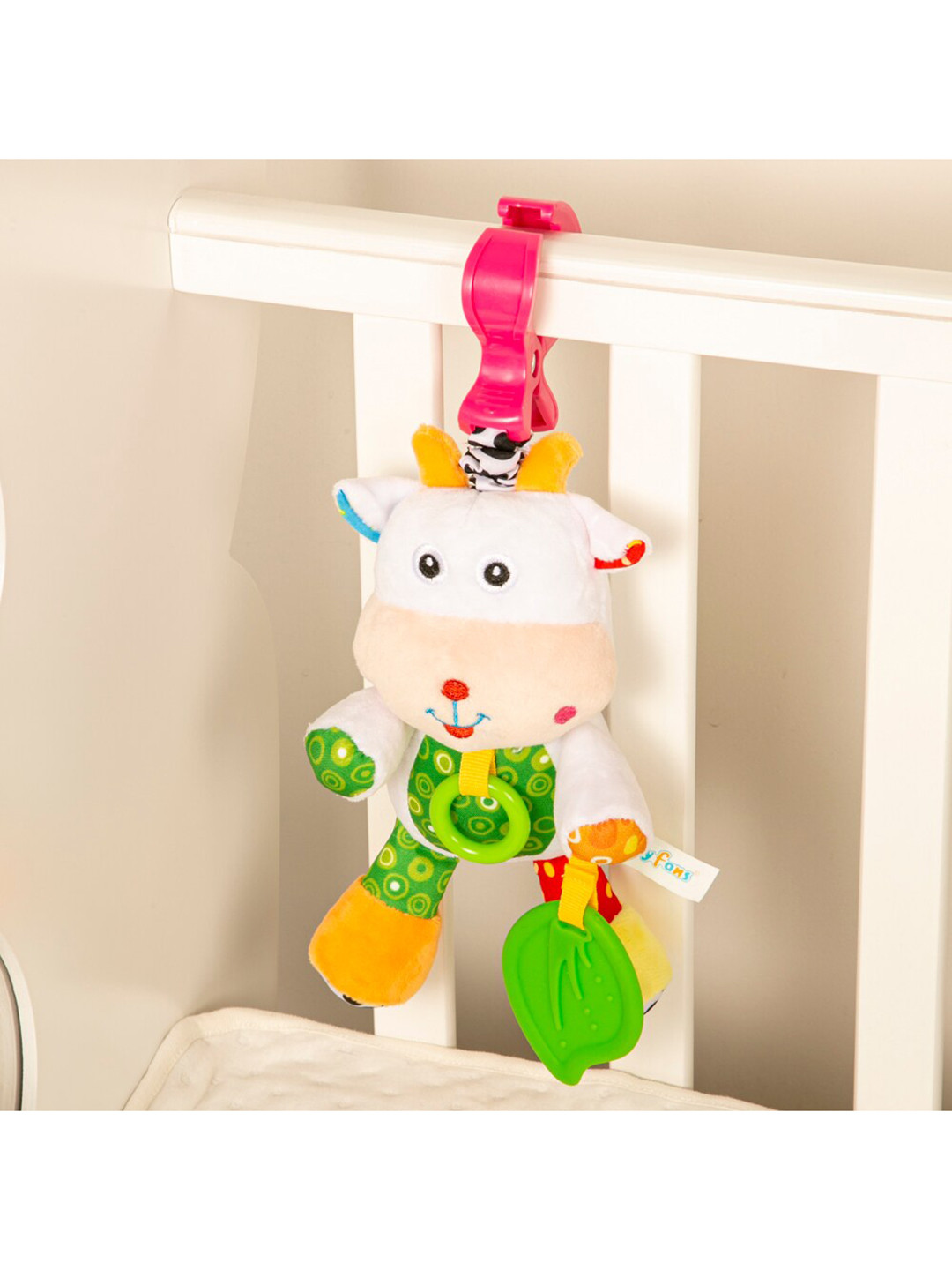 Baby Moo Unisex Kids White Calf Pulling Toy With Teether