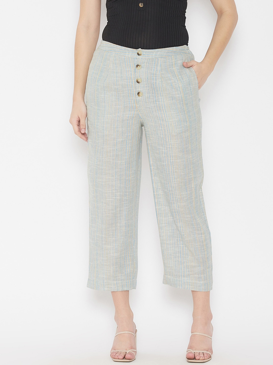 WineRed Women  Blue Striped Trousers