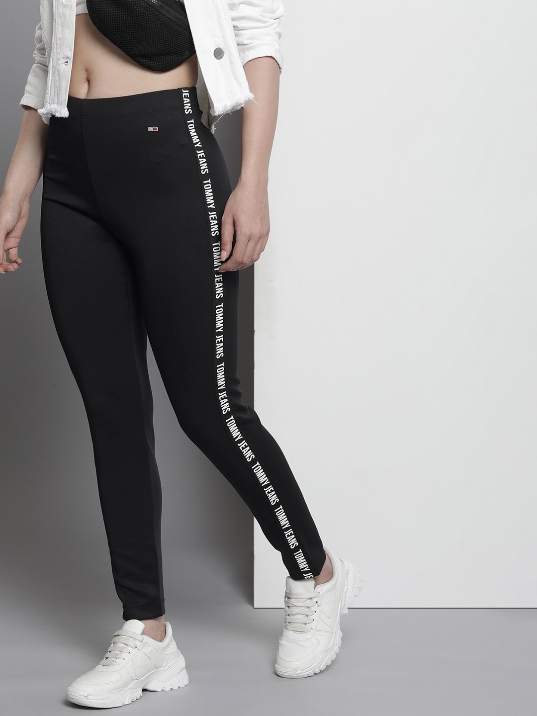 Buy DKNY Women Black Exploded Pride Logo High-Waist Leggings for