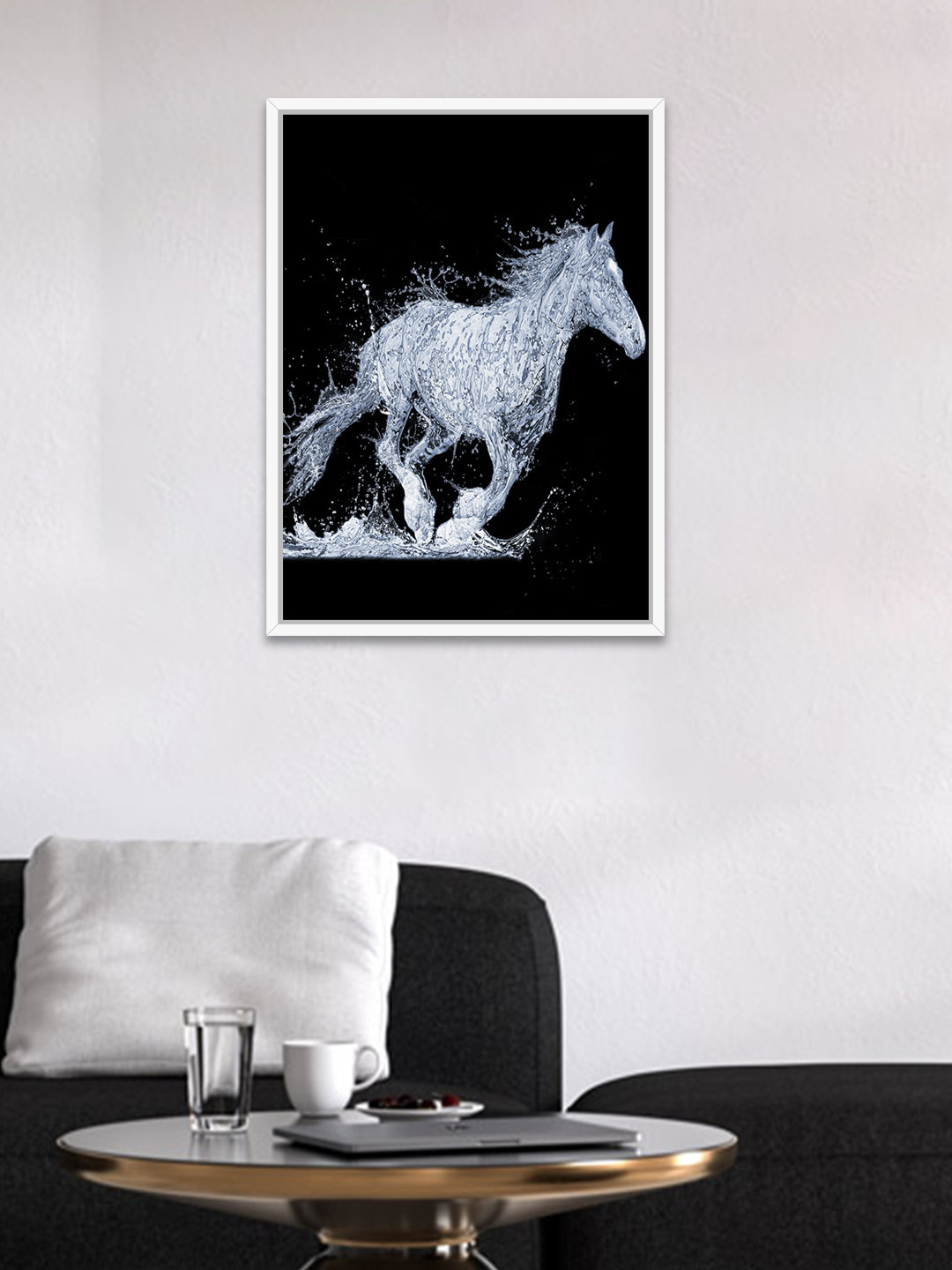 Art Street Horse Black Wood Wall Living Room Rectangle Paintings Wall Art -22.99 x 16.97In