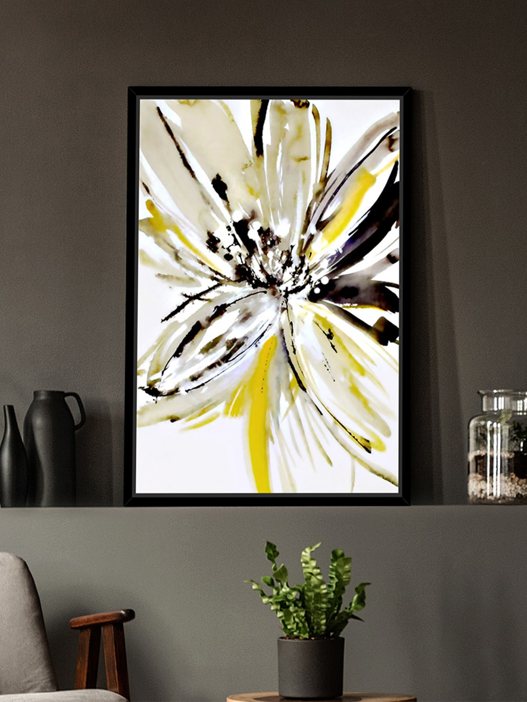 Art Street Yellow & White Floral Theme Painting Canvas Wall Art