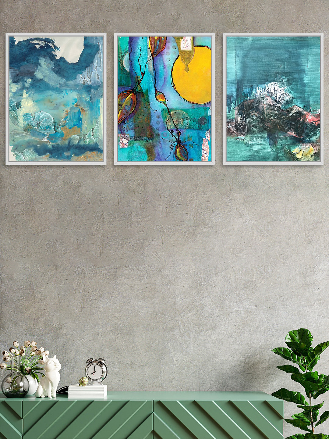 Art Street Set Of 3 Blue Nature Theme Canvas Wall Art