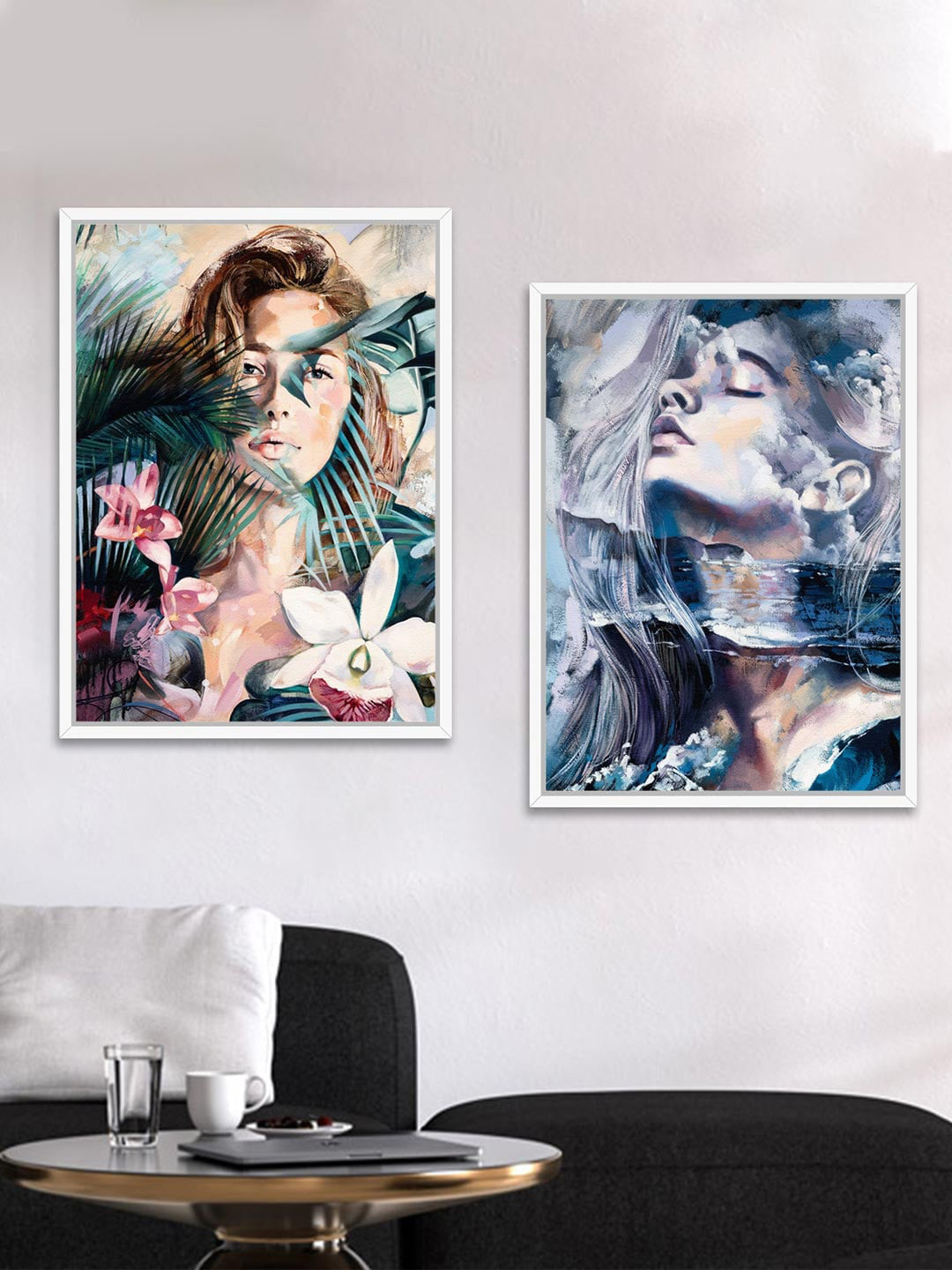 Art Street Set Of 2 Portrait Theme Painting Canvas Framed Wall Arts