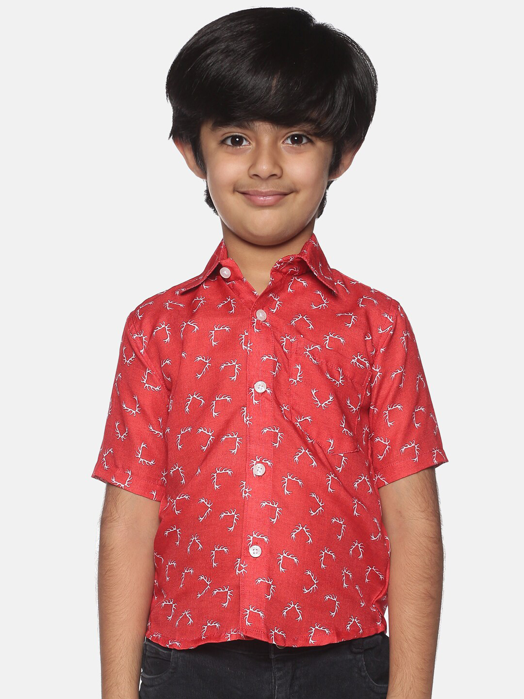 Sethukrishna Boys Red & White Printed Party Shirt