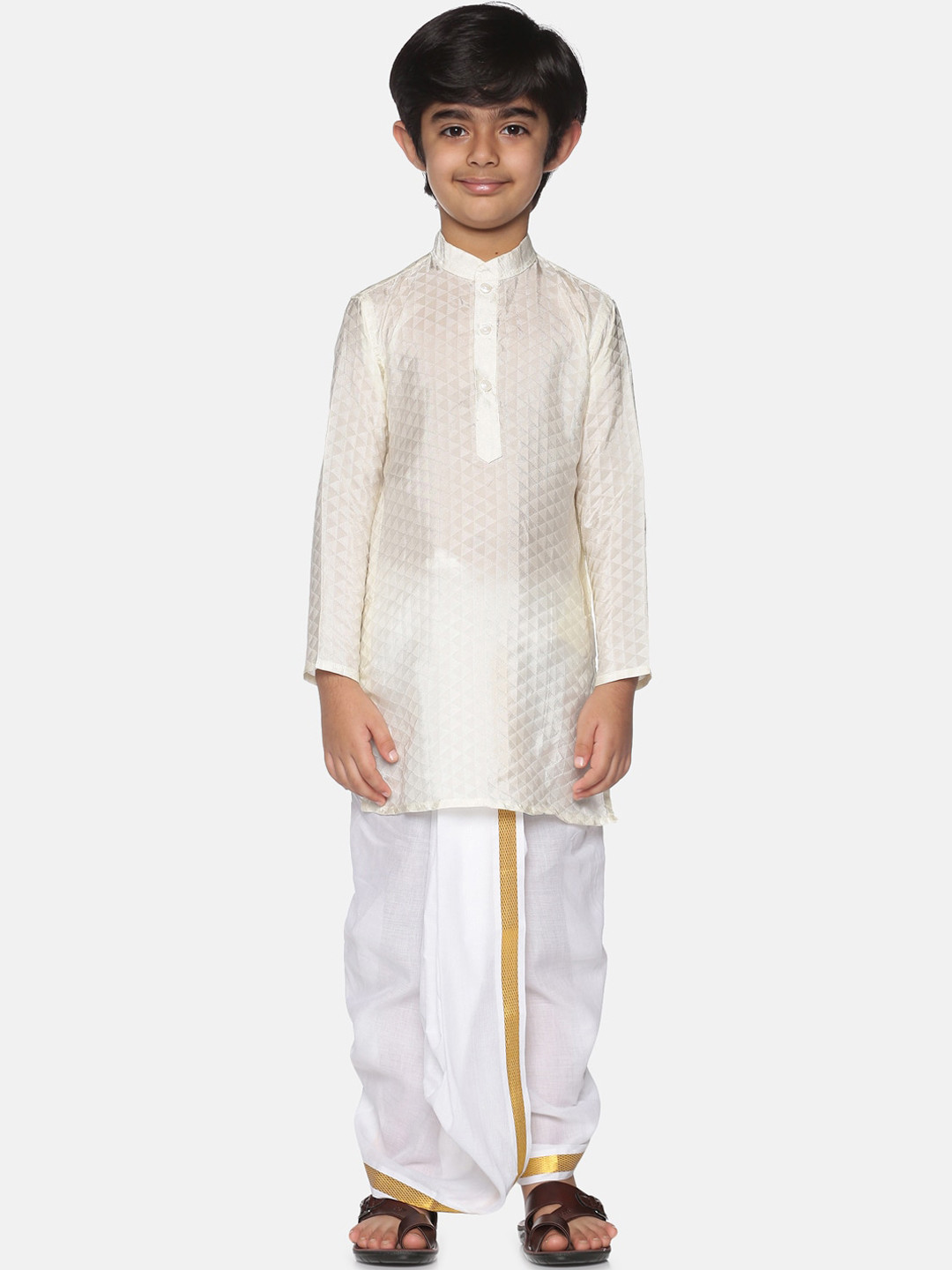 Sethukrishna Boys Cream-Coloured Kurta with Dhoti Pants