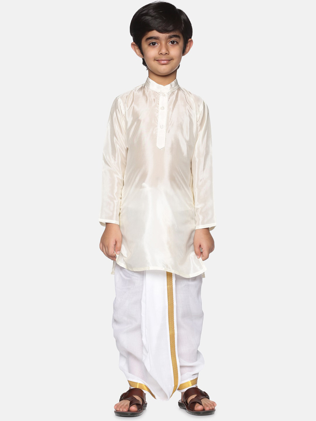 Sethukrishna Boys Cream-Coloured Kurta with Dhoti Pants