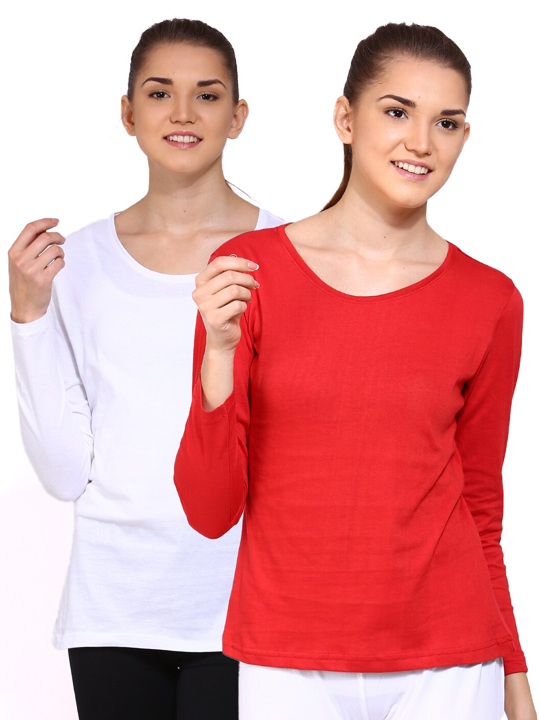 appulse Women Pack of 2 Red & White Solid Round Neck Cotton T-shirts