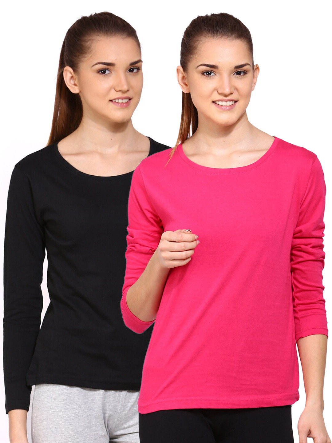 appulse Women Pack of 2 Black & Pink Cotton T-shirt