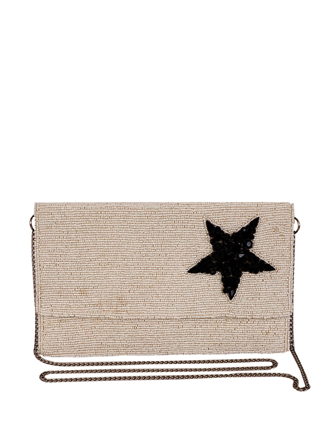 REZZY White & Black Embellished Envelope Clutch
