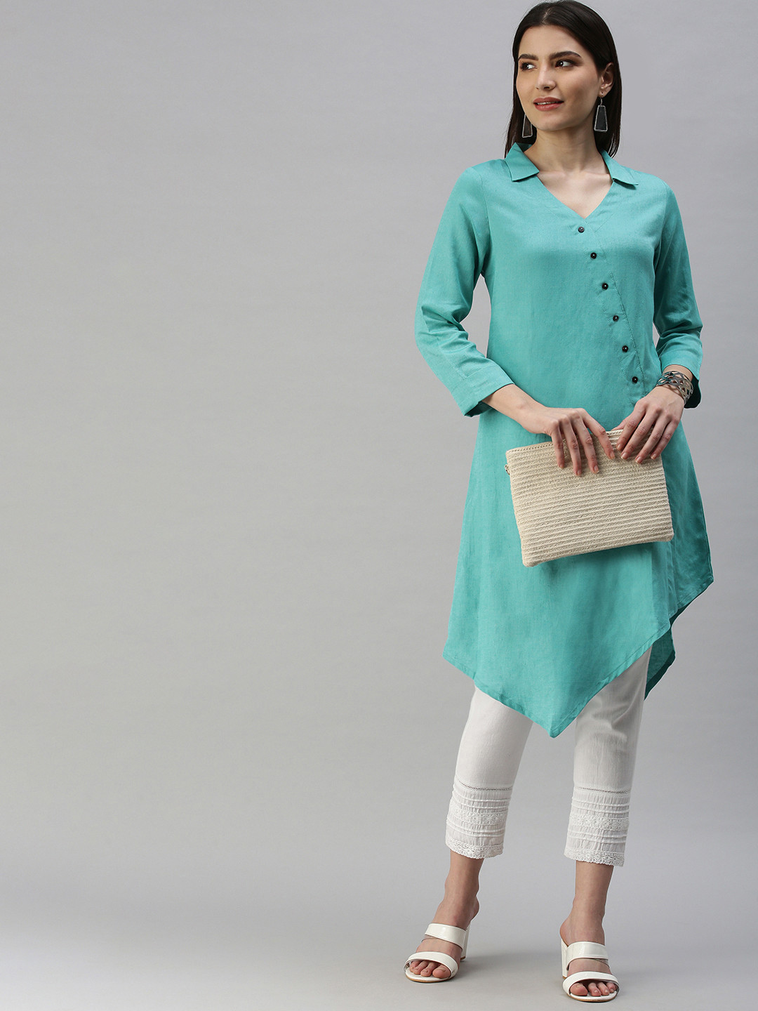 Global Desi Sea Green Asymmetric Tunic