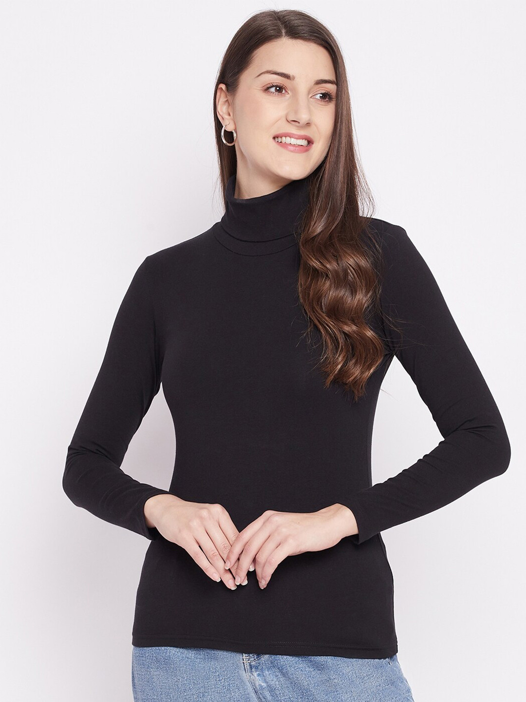 Hypernation Women Black Slim Fit Top