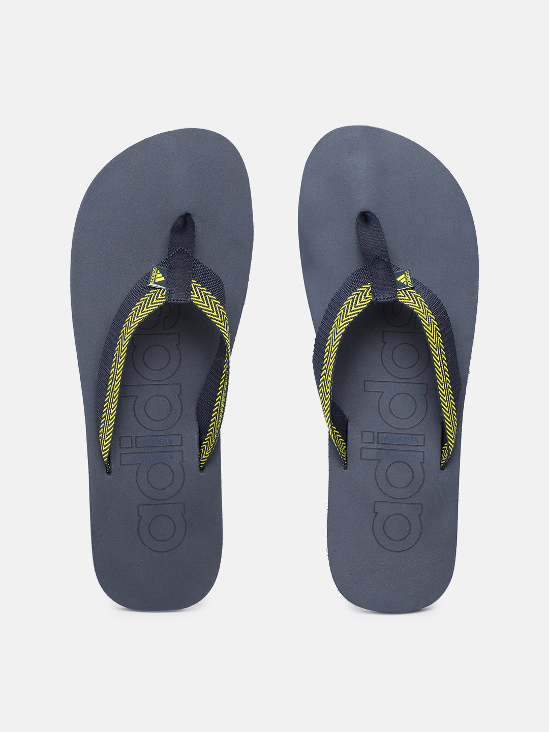 ADIDAS Men Navy Blue & Yellow Self Design Sliders