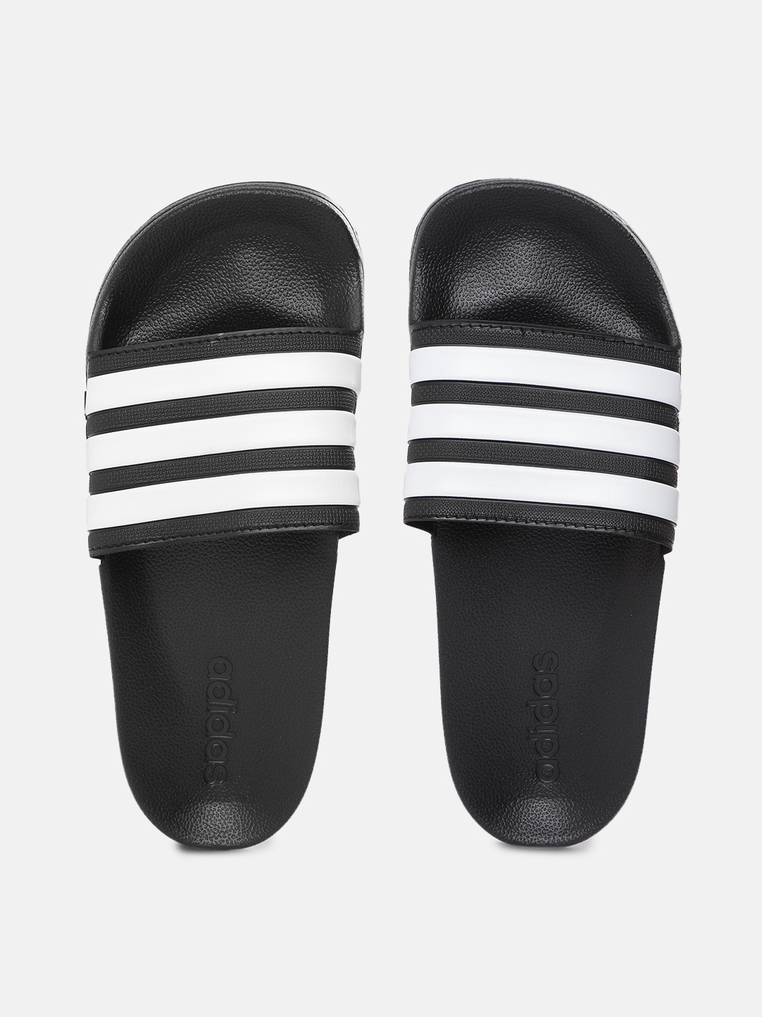 ADIDAS Unisex Black & White Adilette Shower Striped Sliders