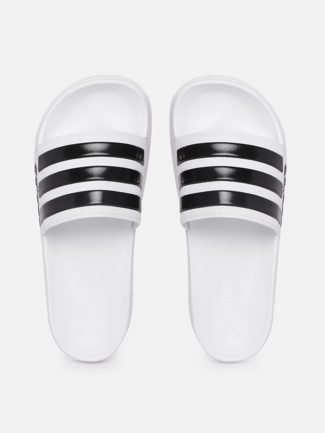 ADIDAS Unisex Black & White Adilette Shower Striped Sliders