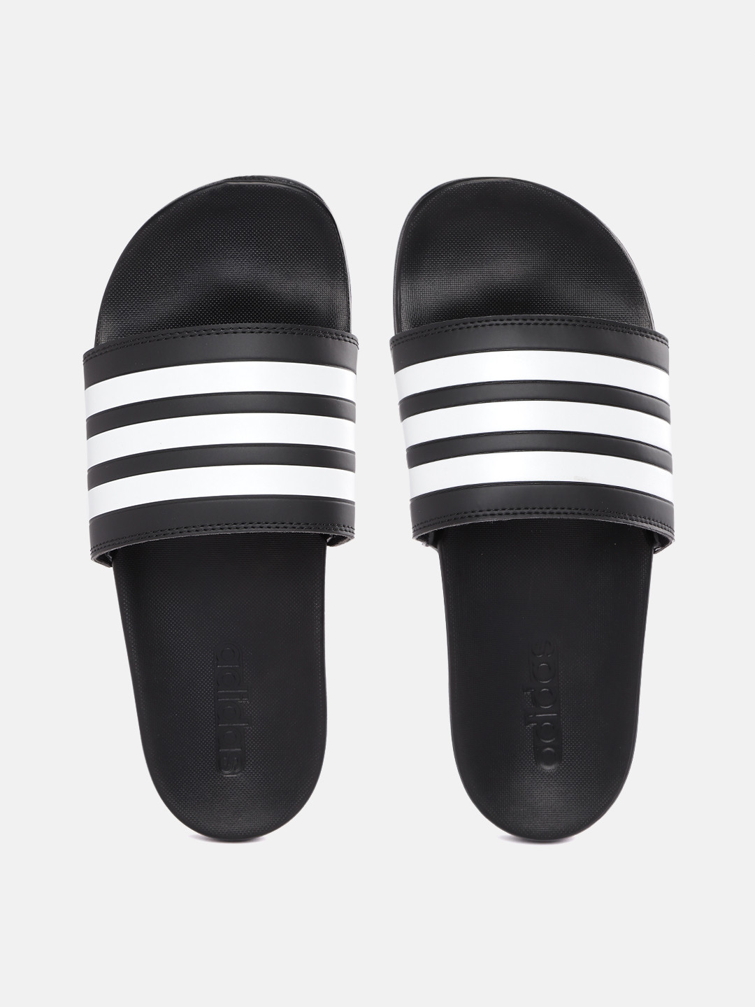 ADIDAS Unisex Black & White Striped Adilette Comfort Sliders