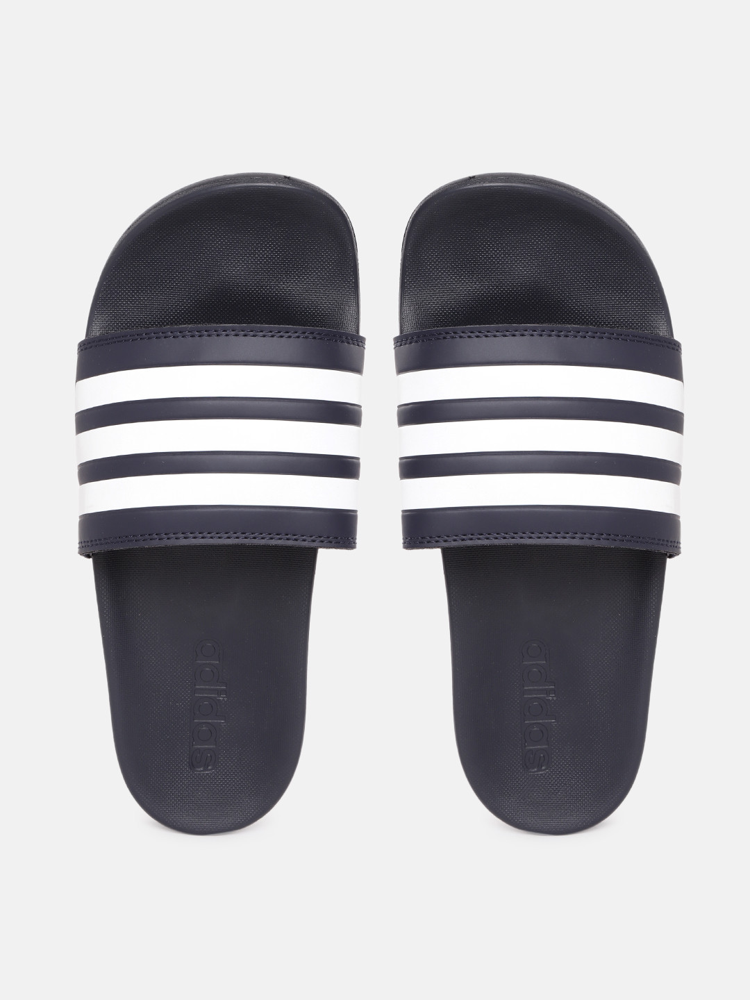 ADIDAS Unisex Navy Blue & White Striped Sliders