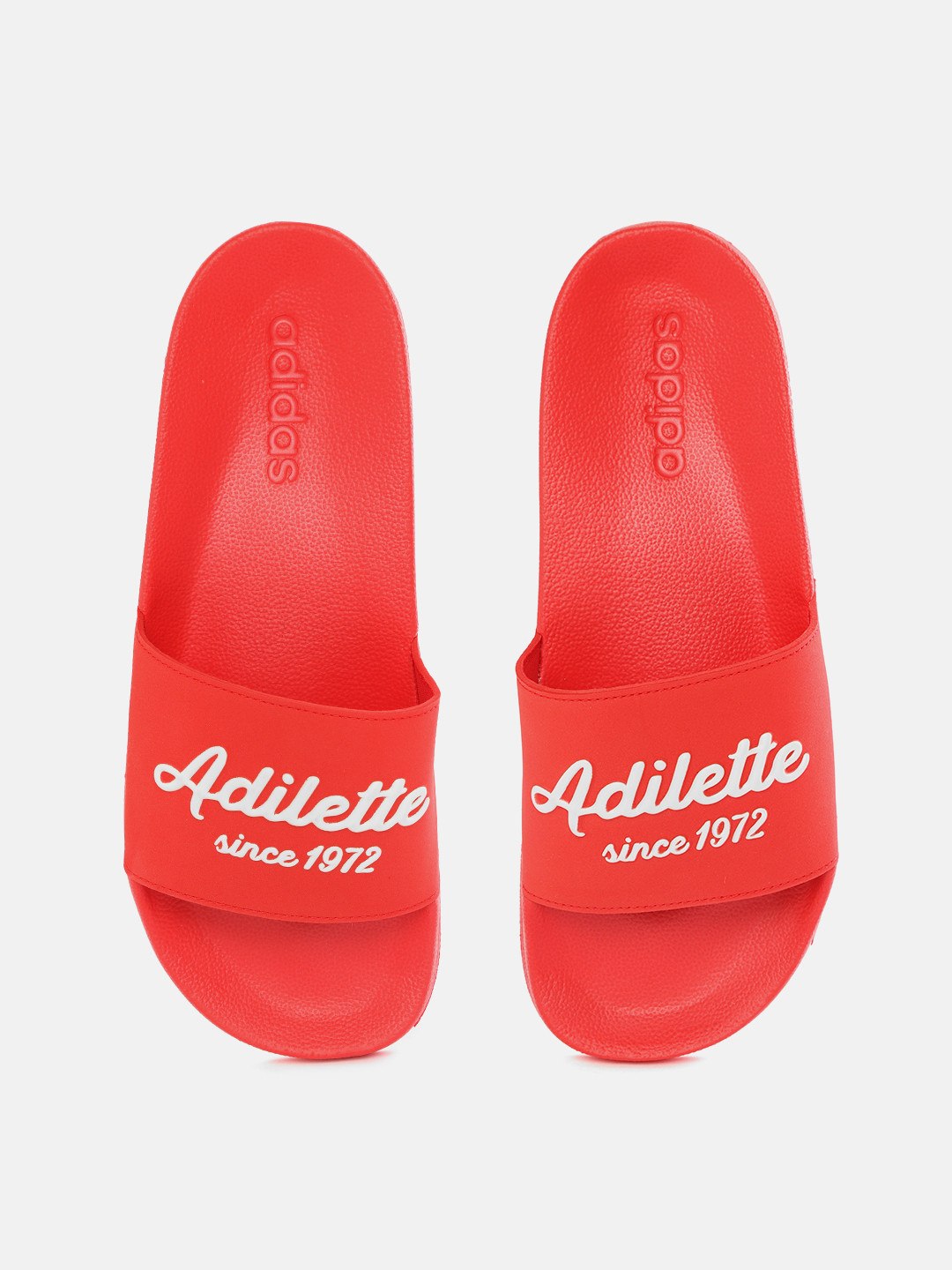 ADIDAS Unisex Red & White Embossed Adilette Sliders