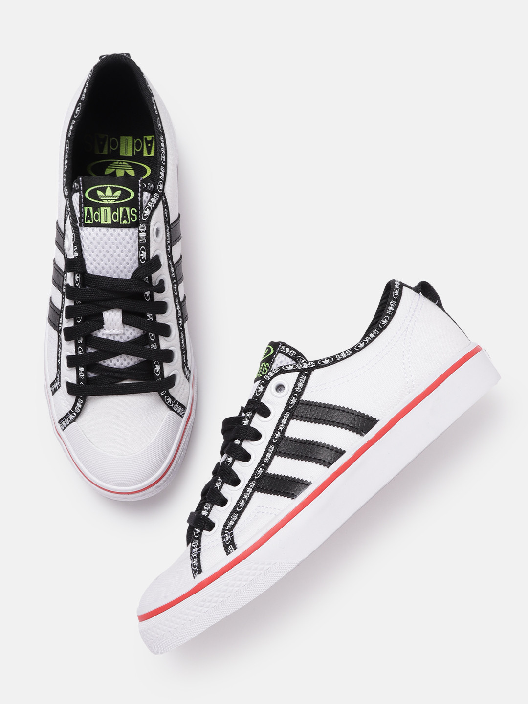 ADIDAS Originals Men White & Black Solid Nizza   Sneakers