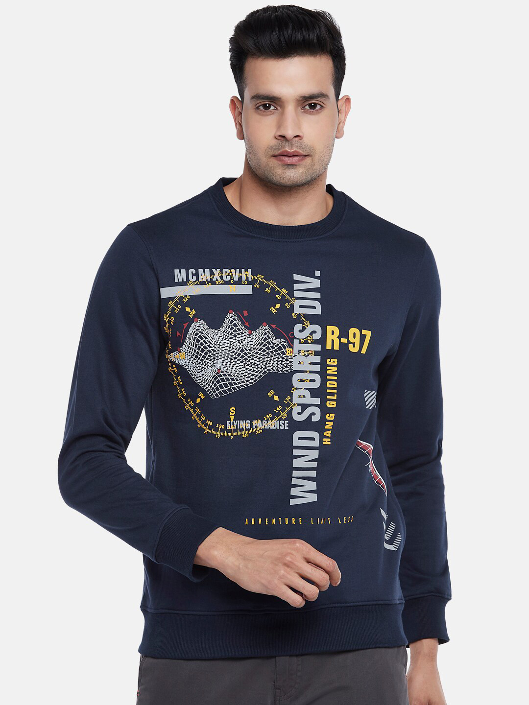 Urban Ranger by pantaloons Men Navy Blue Printed Sweatshirt