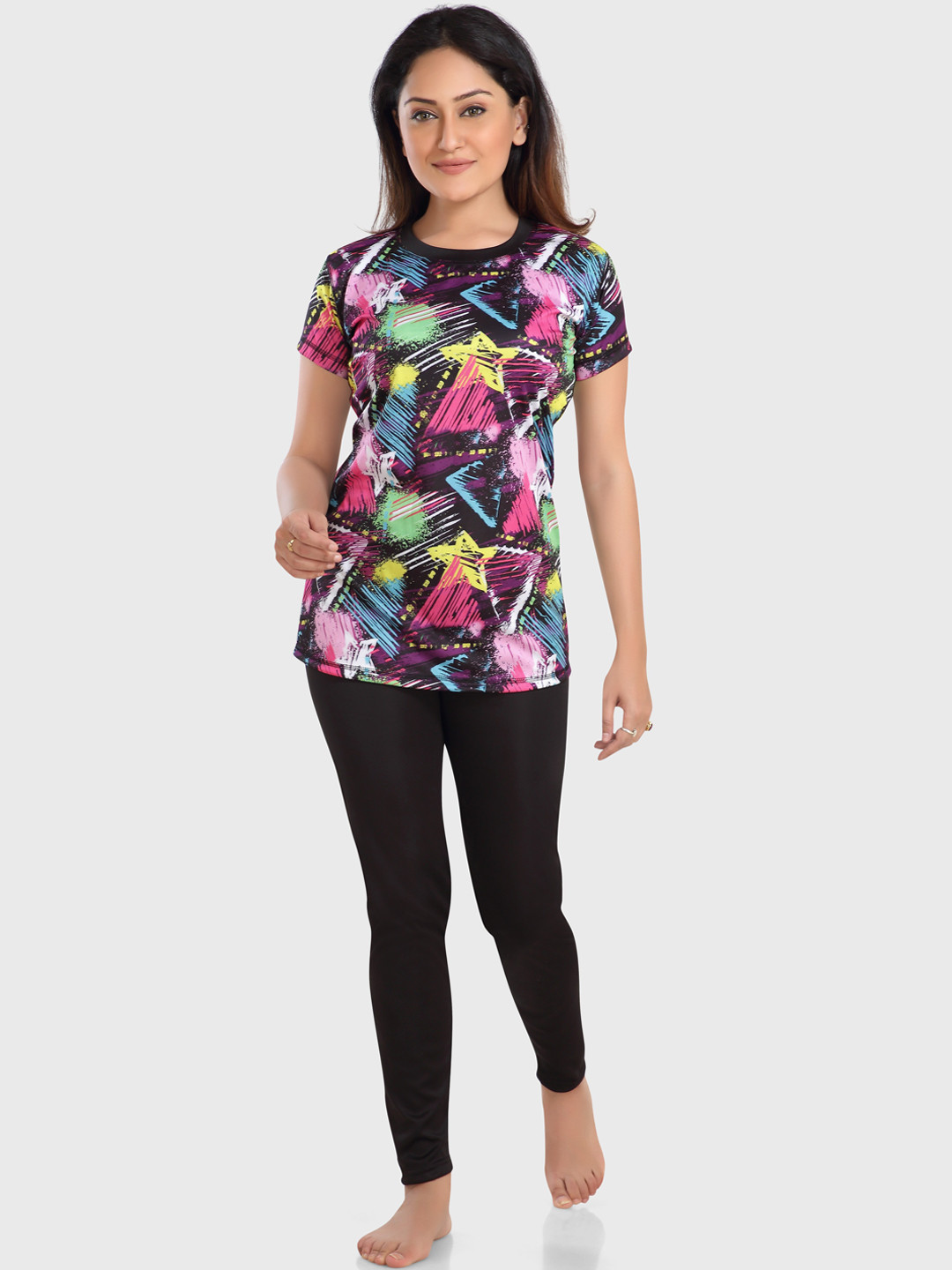 ROVARS Women Pink & Blue Printed Swim Set