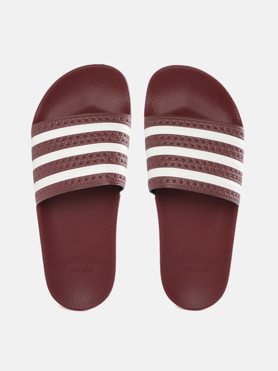 Buy ADIDAS Originals Unisex Maroon White Adilette Textured Striped Sliders Flip Flops for Unisex 16558744 Myntra