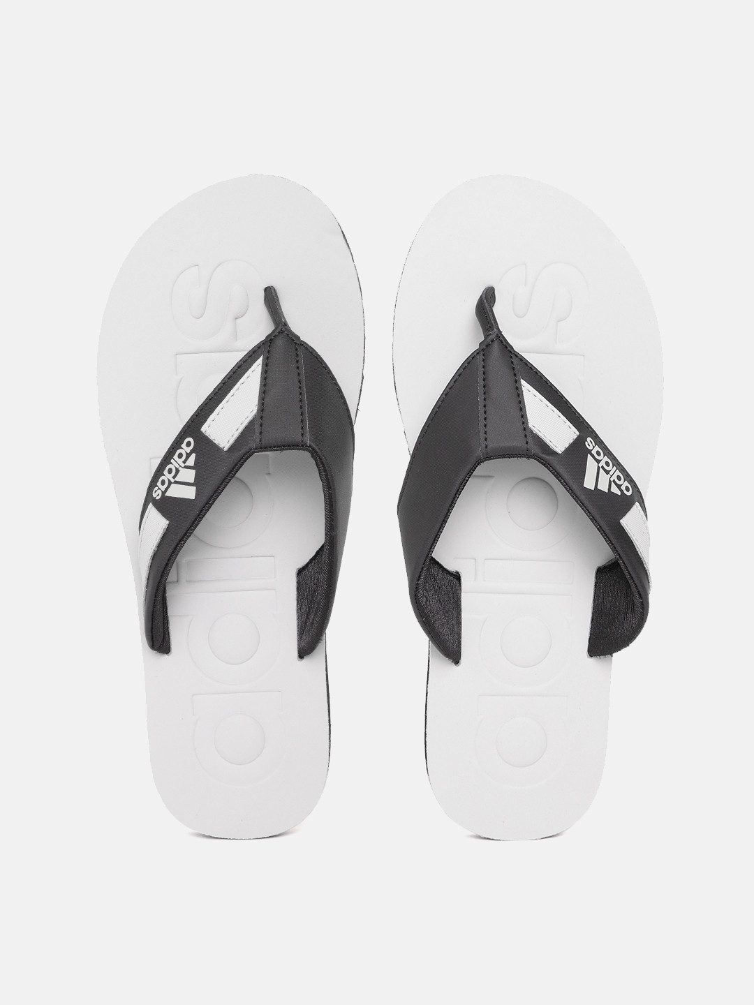 ADIDAS Men Black & Grey Brand Logo Embossed Sliders